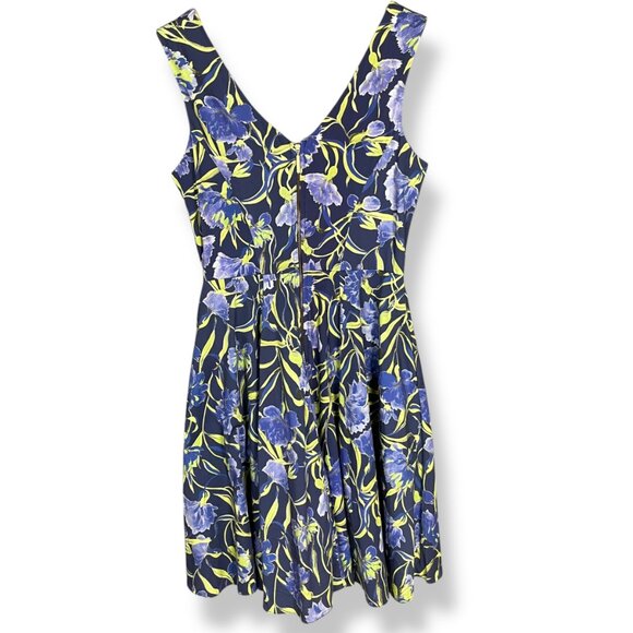 Closet London Floral Dress Retro Blue A-Line Zip Back Size 10 Sleeveless Cotton - Picture 2 of 11